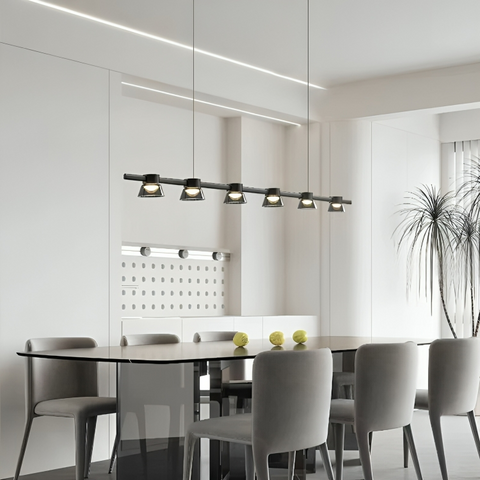 Arwen Lamp by Elayne Lights – Elegant minimalist strip pendant light with a sleek glass body, clear glass shade, and LED bulbs. Best lamps and lighting in Singapore for modern decor.