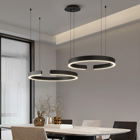 Briar Minimal Modern C-Shaped Pendant Lamp by Elayne Lights – Sleek aluminum pendant light with LED bulbs, dimmable feature, and polished finish. Best lamps and lighting in Singapore for contemporary decor.