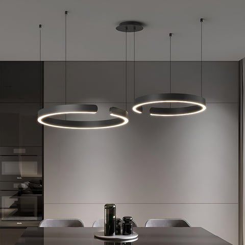 Briar Minimal Modern C-Shaped Pendant Lamp by Elayne Lights – Sleek aluminum pendant light with LED bulbs, dimmable feature, and polished finish. Best lamps and lighting in Singapore for contemporary decor.