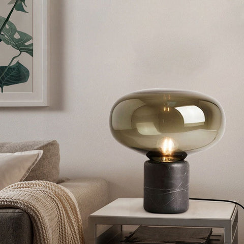 Smith Postmodern Marble Table Lamp by Elayne Lights - Elegant and Sophisticated Marble Lamp with Stained Glass Shade - European Style, Touch On/Off Switch, 31-40W Wattage Range, 2-Year Warranty - Dark Gray Iron Body with Black Frame - Perfect Addition to Bedrooms, Living Rooms, and Offices.