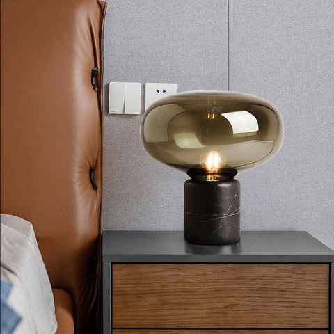 Smith Postmodern Marble Table Lamp by Elayne Lights - Elegant and Sophisticated Marble Lamp with Stained Glass Shade - European Style, Touch On/Off Switch, 31-40W Wattage Range, 2-Year Warranty - Dark Gray Iron Body with Black Frame - Perfect Addition to Bedrooms, Living Rooms, and Offices.