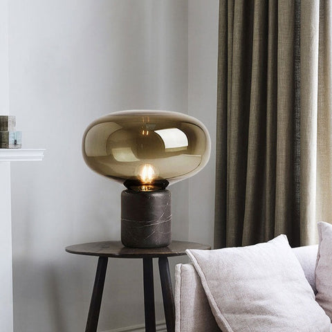 Smith Postmodern Marble Table Lamp by Elayne Lights - Elegant and Sophisticated Marble Lamp with Stained Glass Shade - European Style, Touch On/Off Switch, 31-40W Wattage Range, 2-Year Warranty - Dark Gray Iron Body with Black Frame - Perfect Addition to Bedrooms, Living Rooms, and Offices.